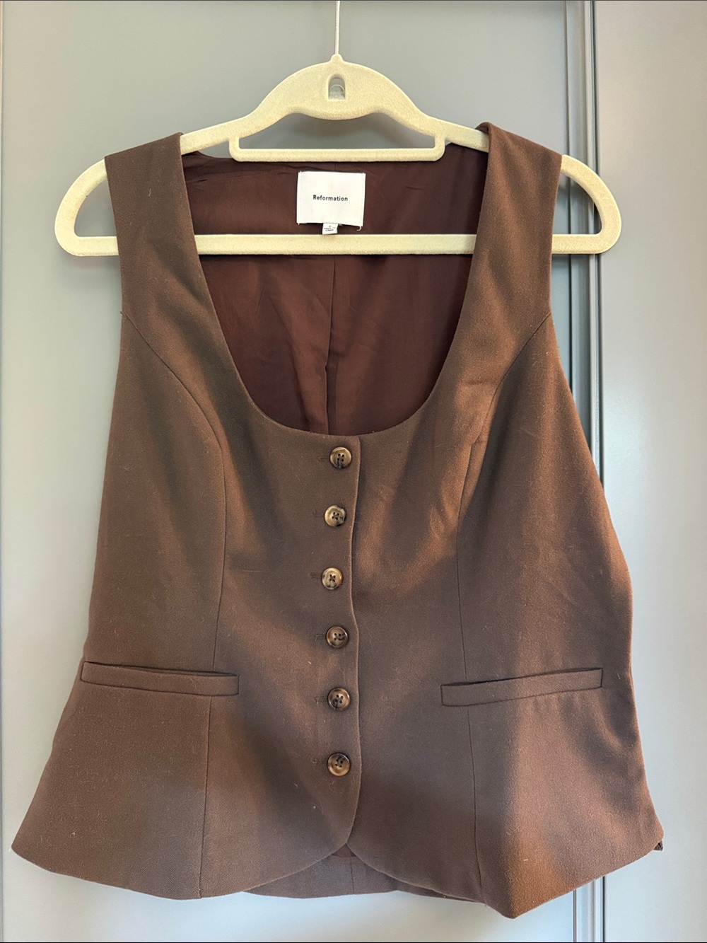 Reformation Chocolate Brown Button-Front Vest